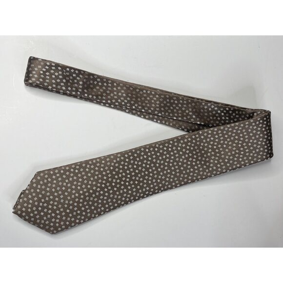 Michael Kors Mens Brown Tan Geometric 100% Silk Necktie Business Work - Picture 5 of 11